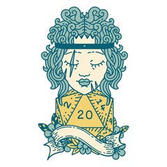 human barbarian with natural twenty dice roll illustration