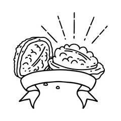 banner with black line work tattoo style walnuts with shell