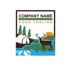 deer animal wild north life. animal with north wild pine tree silhouette logo icon designs vector illustration template. for hunting and wild adventure product and trip logos.