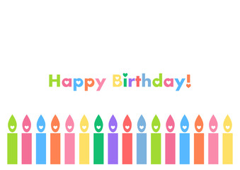 バースデーカードのイラスト: カラフルなキャンドルとハート