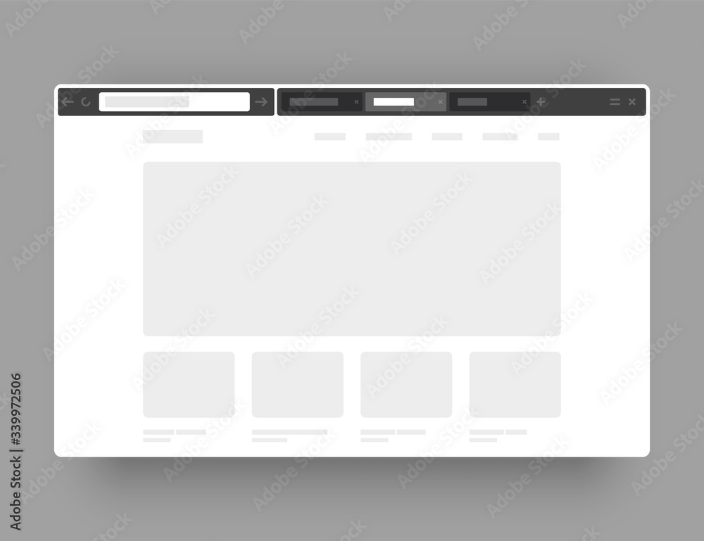 Poster minimalistic concept of web browser. wireframes screens. web window screen mockup.