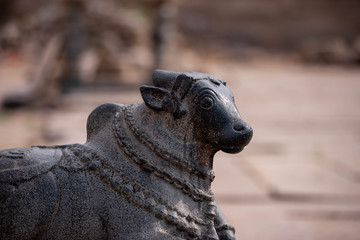 Cow Statue in a Temple in Hampi, India 