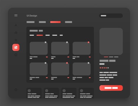 Concept for social media, online store, hotel reservation. Wireframes screens. Dashboard UI and UX Kit design. Use for mobile app or website. Dark mode.