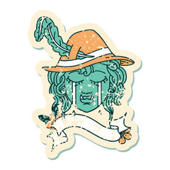 crying half orc bard character face illustration