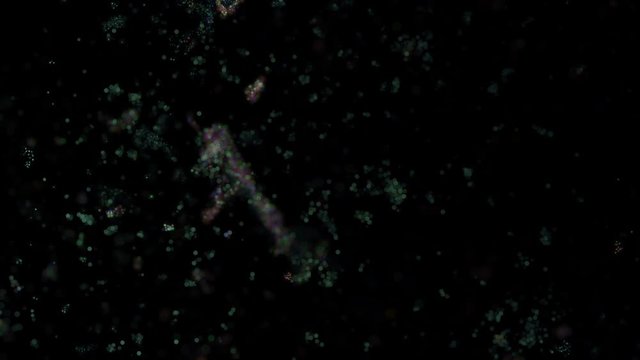 Bye-bye covid-19. Virus destruction animation on black background with alpha mask