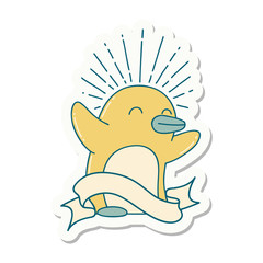 sticker of tattoo style happy penguin