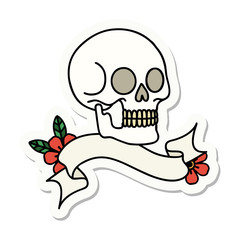 tattoo sticker with banner of a skull