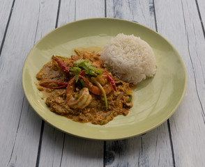 Thai Rice with Stir Fried Curry with Prawns 