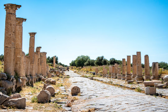 Ancient Greek and Roman Colonnaded road in Gadara, Jordan