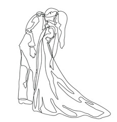 wedding pair bride and broom couple love symbol kiss icon outline messy curly style oneline isolated on white background