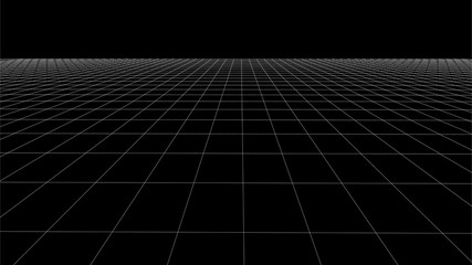 Abstract wireframe perspective grid on white background widescreen illustration.