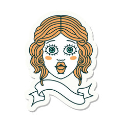 tattoo sticker with banner of female face