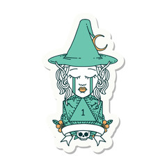 crying elf mage character with natural one dice roll sticker