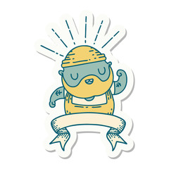 sticker of tattoo style bearded man flexing bicep