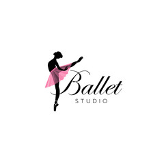 Logo for a ballet or dance studio. Silhouette of a girl dancing isolated on a white background. Vector illustration © RomchikDL