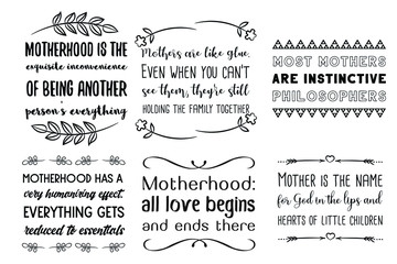 Set of vector quotes for Mother's Day. Calligraphy sayings about mother family and childrens
