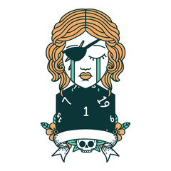 crying human rogue with natural one roll illustration