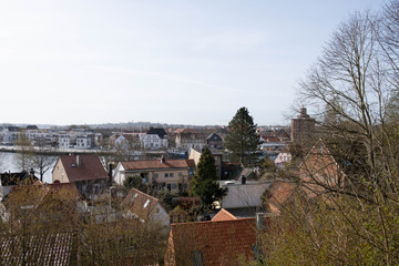 old european city by the sea in the morning