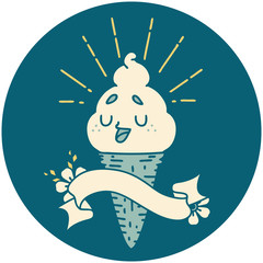 icon of tattoo style ice cream character