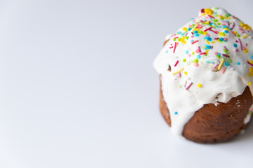 Easter cake - traditional kulich on white background. Paska Easter bread. 
