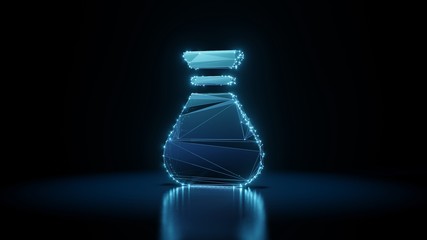 3d rendering wireframe neon glowing symbol of money bag  on black background with reflection