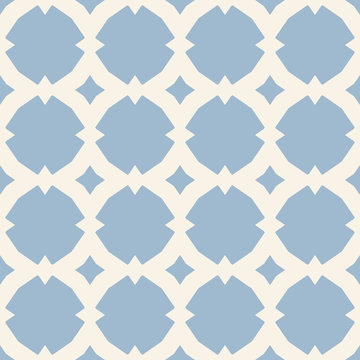 Vector ornamental seamless pattern with star shapes, grid, lattice, net, repeat geometric tiles. Blue and white ornament in Moroccan style. Simple abstract floral background texture. Elegant design