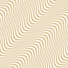 Modèle sans couture de vecteur avec des vagues dorées diagonales, des rayures. Texture de lignes ondulées incurvées. Fond abstrait moderne blanc et or, effet d& 39 illusion d& 39 optique. Répétez la conception pour le décor, les impressions, le papier pei