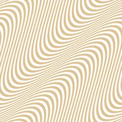 Poster de jardin Or abstrait géométrique Modèle sans couture de vecteur avec des vagues dorées diagonales, des rayures. Texture de lignes ondulées incurvées. Fond abstrait moderne blanc et or, effet d& 39 illusion d& 39 optique. Répétez la conception pour le décor, les impressions, le papier pei