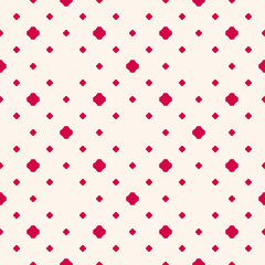 Simple vector minimalist floral texture. Geometric seamless pattern with small dots, crosses, tiny flower shapes. Abstract background in red and white color. Subtle repeat design for decoration, print