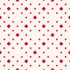 Simple vector minimalist floral texture. Geometric seamless pattern with small dots, crosses, tiny flower shapes. Abstract background in red and white color. Subtle repeat design for decoration, print