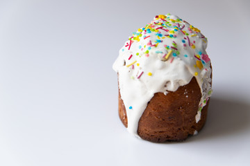 Easter cake - traditional kulich on white background. Paska Easter bread. 