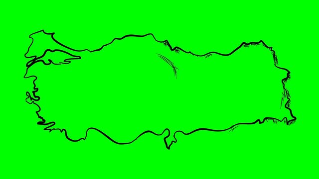 Turkey drawing outline map green screen isolated