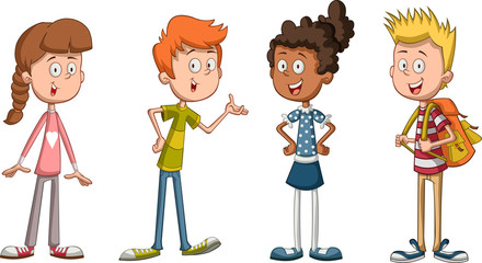 Group of cartoon young people. Teenagers.