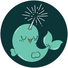 icon of tattoo style happy narwhal © lineartestpilot