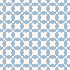 Vector geometric seamless pattern. Simple abstract texture with crosses, circles. Stylish modern minimal background in light blue and white color. Repeatable design for decor, print, wrapping, covers