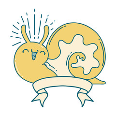banner with tattoo style happy snail