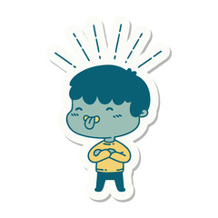 sticker of tattoo style boy sticking out tongue