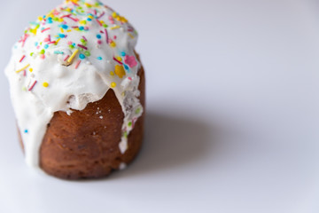 Easter cake - traditional kulich on white background. Paska Easter bread. 