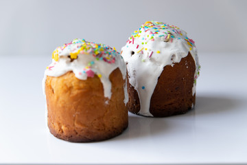 Easter cake - traditional kulich on white background. Paska Easter bread. 