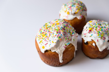 Easter cake - traditional kulich on white background. Paska Easter bread. 