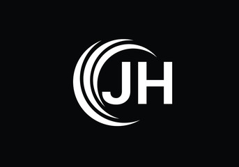 Elegant JH Initial Logo Design with Curved Lines and Modern Typography on Black Background