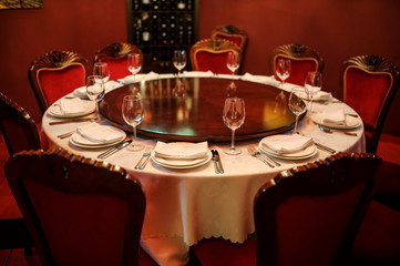 In the old restaurant of winery with red walls.