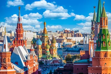 Foto op Plexiglas St. Basil's Cathedral ancient architecture on Red Square in Moscow City, Beautiful ancient architecture building in Moscow City, St. Basil's the blessed, Russia, Bucket list dream destination. © Kalyakan