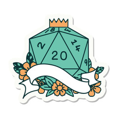 natural twenty D20 dice roll sticker