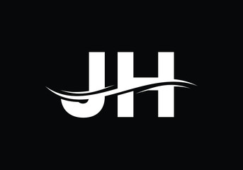 Elegant JH Initial Logo Design in White on Black Background with Artistic Swoosh