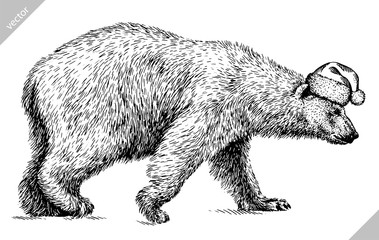 black and white engrave isolated bear illustration