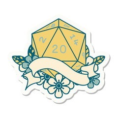 natural twenty D20 dice roll sticker
