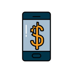 smartphone with money symbol icon over white background, line and fill style
