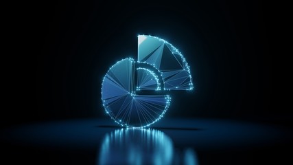 3d rendering wireframe neon glowing symbol of pie chart on black background with reflection - obrazy, fototapety, plakaty