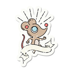 grunge sticker of tattoo style mouse character